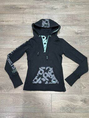 Joshua Perets Black Zip Hoodie Y2K Graphic Logo Sweatshirt Women's Size S